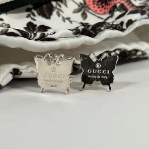 GUCCI .925 STERLING SILVER BUTTERFLY STUD Earrings Authentic Brand New